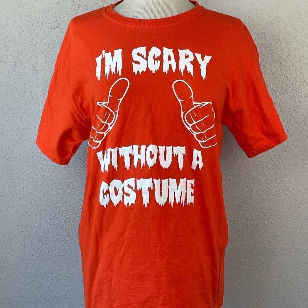 EUC Mens “I’m Scary Without A Costume” Halloween Short Sleeve Shirt Size M
